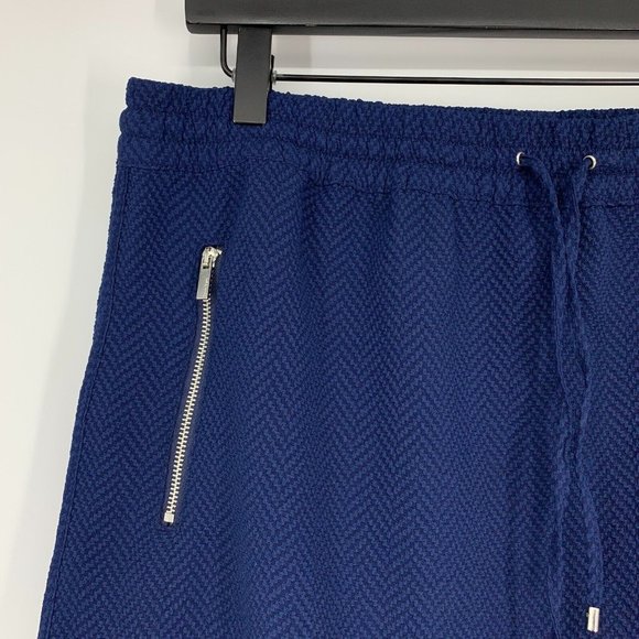 Calvin Klein Skirt Blue Herringbone Drawstring Pull On Mini Zip - Picture 3 of 7